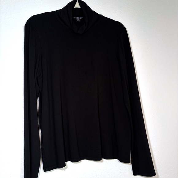 Eileen Fisher L Black Long Sleeve Turtleneck Top Quiet Luxury Sleek Chic Stretch - Picture 6 of 10